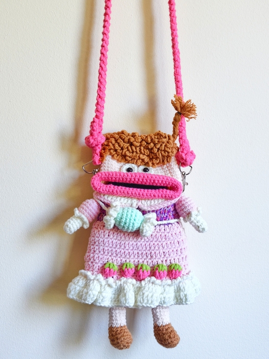 Handmade Handbags - Handmade Pink Crochet Doll Crossbody Bag Cellphone Bag